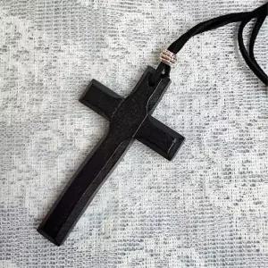 십자가 나무 펜던트 블랙 목걸이 체인 스틸-WFMSNC6