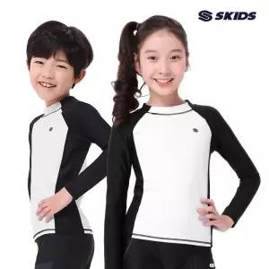 스키즈 남/여아동공용 래쉬가드 상의 화이트블랙 수영복 키즈 주니어