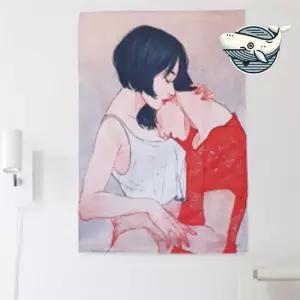 거실 인테리어 패브릭 아트 포스터 소 커플 벽장식 인테리어장식 가림천 테피스트리