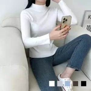 폴라티 겨울 패션 면스판 목티 티 반폴라 티셔츠 면