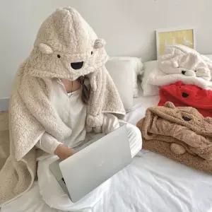 곰돌이후드담요 겨울담요 망토담요 후드담요 겨울담요 망토담요 후드담요 입는담요