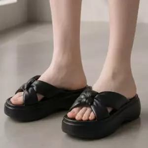 여자 리본장식 소프트쿠션 키높이 통굽슬리퍼 5cm