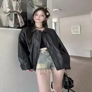 마킷3 여성 빈티지 가을 캐주얼 재킷 긴팔 솔리드 고급스런 가죽 PU 코트 상의 JEN3