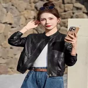 마킷3 봄 여자 코트 상의 고급스런 재킷 가죽 쇼트 PU JEN1