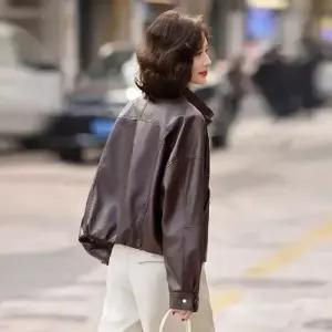마킷3 여성 봄 가을 빈티지 고급스런 PU 자켓 가죽 재킷 쇼트 코트 상의 JEN3