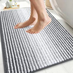 올랜리 스몰 욕실 러그 24x16 엑스트라 소프트 흡수 샤닐 스트라이프 목욕 고무 백킹 세탁기 건조 바닥용