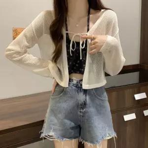 망사 가슴끈 숏 가디건