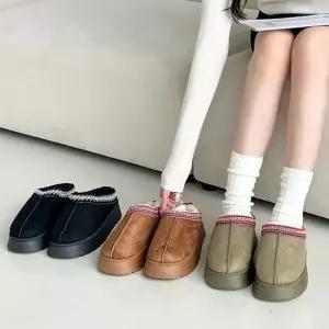 여성 스웨이드 부츠 인디안 패턴 통굽 겨울 뮬 슬리퍼 여성부츠 스웨이드부츠 통굽부츠