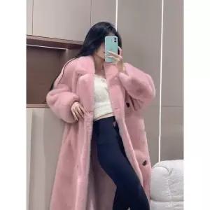 퍼롱코트 테디베어스타일 밍크페이크 따뜻한퍼코트 S 핑크색