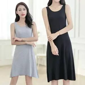 라운드 나시 원피스 모달 스판 프릴 미디 스커트 여자원피스 잠옷원피스 (WE9EE4F)