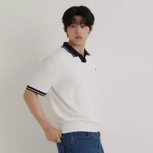 [백화점 정품] 빈폴 25SS 티핑 오픈 칼라넥 니트 - 화이트 (BC6451C411)