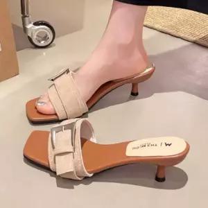 [디아슈즈]런블 빅벨트 스웨이드 키높이 힐 슬리퍼 5cm