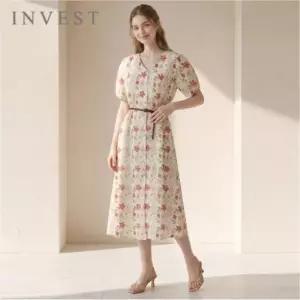 [인베스트] 플라워 나염 볼륨 소매 원피스_IN6M1OP4011