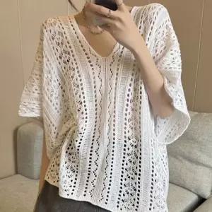 F006355_레이스펀칭 롱니트 레이어드 티셔츠