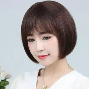여성용 단발 통가발 인모 머리 여자가발 짧은 자연스러운