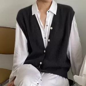 [하프클럽/옷자락]여성 단추버튼 레이어드룩 브이넥 니트 베스트 조끼