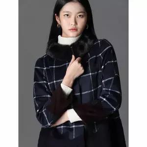 [하프클럽/르오트]밍크퍼 체크 배색 울코트
