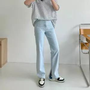 [하프클럽/옷자락]여자 밑단트임 와이드핏 통큰 일자 데님팬츠 청바지