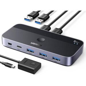 UGREEN USB 3.0 스위치 컴퓨터 2대, C & A 장치 공유, 키보드 및 마우스 공유 4포트 스위처, 케이블 2개와 컨트롤러 2대용 프린터/스캐너 허브