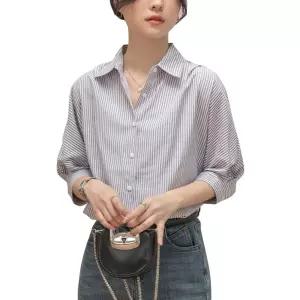 캐주얼 여사친 칠부 블라우스 셔츠 군소 스트라이프 반팔 루즈핏 1PICK2