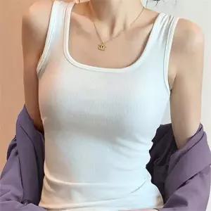 여성 세미 크롭 나시 베이직 스퀘어넥 티 골지 나시 슬림핏 여름 이너웨어