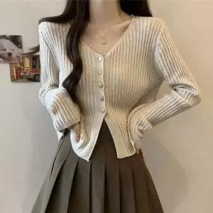 브이넥 가을니트 오버핏 이너웨어 봄데일리룩 기본 금장 가디건 골지 NWFFL2GP