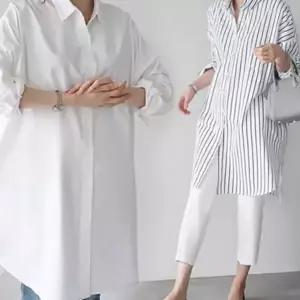 여성 오버핏 셔츠 루즈핏 스트라이프 데일리 여성 롱 블라우스 남방 가을 원피스