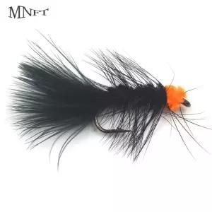 MNFT 0Pcs 오렌지 계란 빠는 거머리 버거 파리 플라이 낚시 인공 송어 미끼 블랙 Marabou Flashabou