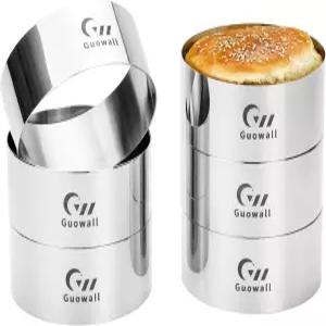 Guowall 6개 햄버거 번 링 몰드 매끄러운 두꺼운 4인치 논스틱 크럼펫 스테인리스 스틸 버거 계란 프라이