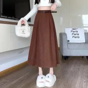 여자 정장 스커트 모직 도트 주름 A라인 우산 미디 ST1