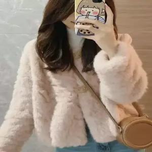 여성 핑크 하프 일체형 퍼 코트 모피 데일룩 램스울 DAOL1