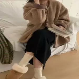 빈티지 여성용 데일룩 코트 모피 램스울 라운드 싱글 블레이저 DAOL1