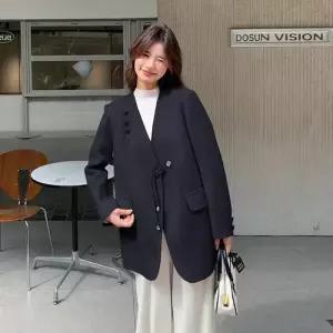 여자 울 데일룩 코트 모피 버클 브이넥 리버시블 DAOL1