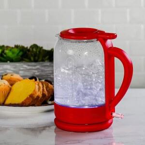 5L 붕규산 OVENTE 자동 쉽게 필터 유리가 장착된 보호 끓이기 뚜껑 KG516R 주전자 끓는 건조 고속 커피나 스테인리스 전기 1500W 빨간색 온수기 있는 채울 차단 차용