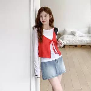 [옷자락]여자 여름 데일리 바캉스룩 보헤미안 크로셰 펀칭 니트 레이어드 조끼 베스트_P425456430