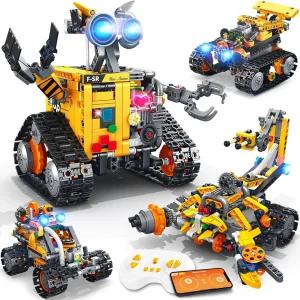 및 뎀키아 로봇 조립 키트 리모컨 앱 제어 기능이 있는 4in1 충전식 RC STEM 코딩 장난감 과학 프로젝트