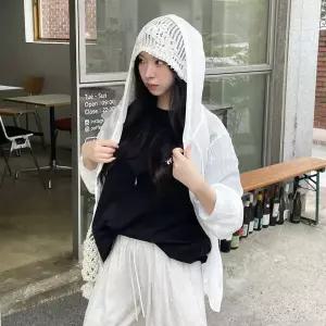 여자 여름 데일리 루즈핏 시스루 린넨 후드 얇은 긴팔 아우터 캐주얼 가디건