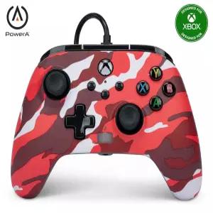 파워A Xbox Series XS용 향상된 유선 컨트롤러 레드 카모 게임패드 비디오 게임 One과 함께 작동