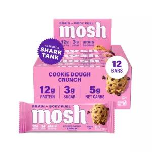 MOSH 쿠키 반죽 크런치 케토 단백질 바 고섬유질 저탄수화물 텐 프리 고단백 뇌 간식 12 카운트