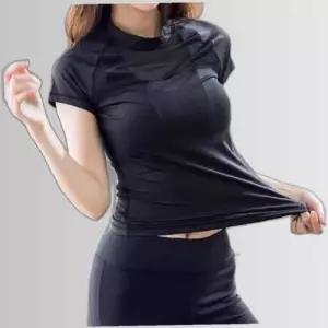 여성 슬림핏 운동 티셔츠 시스루 반팔 트레이닝