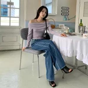 여성 기본 스트랩 오프숄더 티셔츠 남방 판초 망토