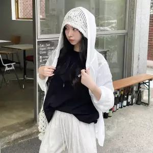 여자 여름 데일리 루즈핏 시스루 린넨 후드 얇은 긴팔 아우터 캐주얼 가디건