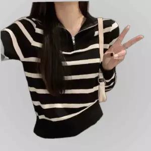 여성 캐주얼 하이넥 지퍼 포인트 단가라 반집업