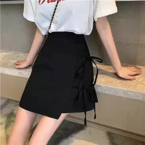 여성 사이드 리본 A라인 미니스커트 하이웨스트 치마(SS-199)(SS-199)