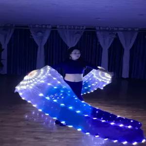 LED 발광 부채 화이트 블루 그라데이션 실크 무대 소품 공연 댄스 충전식 무용