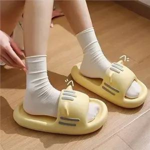 고양이 귀 슬리퍼 여성 거실 슬리퍼 두툼한 푹신한 실내화 디자인...