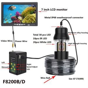7인치 수중 낚시 비디오 카메라 IP68 방수 38 LED 360도 회전 어군탐지기(20/50/100m 깊이용)