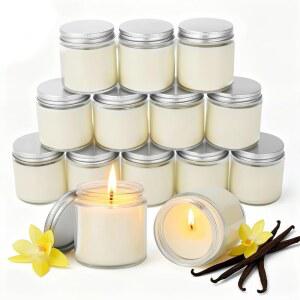 Trxvxo 24 PCS 4oz 화이트 소이 왁스 캔들, 클래식 바닐라 향 캔들 선물 세트 | 결혼식, 집들이, 홀리데이 파티에 따뜻하고 아늑한 대량 선호 | 편안한 홈 향수.