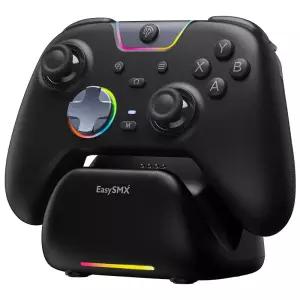 스마트 충전 도크가 있는 EasySMX X05Pro 무선 PC 게이밍 컨트롤러 - 풀 콰이어트 버튼 듀얼 스테이지 선형