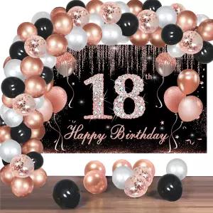 들을 위한 18번째 생일 장식 로즈 골드 블랙 해피 배경 색종이 풍선 아치 갈랜드 키트 포스터 사인 파티